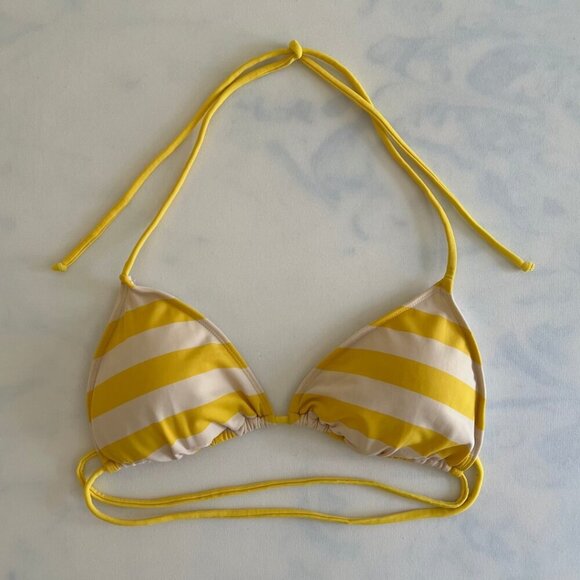 H&M Yellow Stripe Triangle Floral Bottom Bikini Size M - Picture 3 of 6